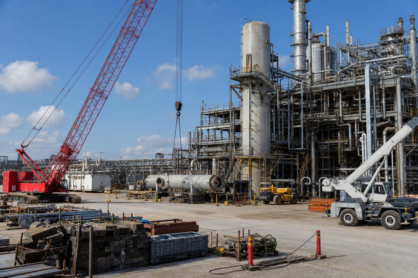 Industrial equipment lift with crane