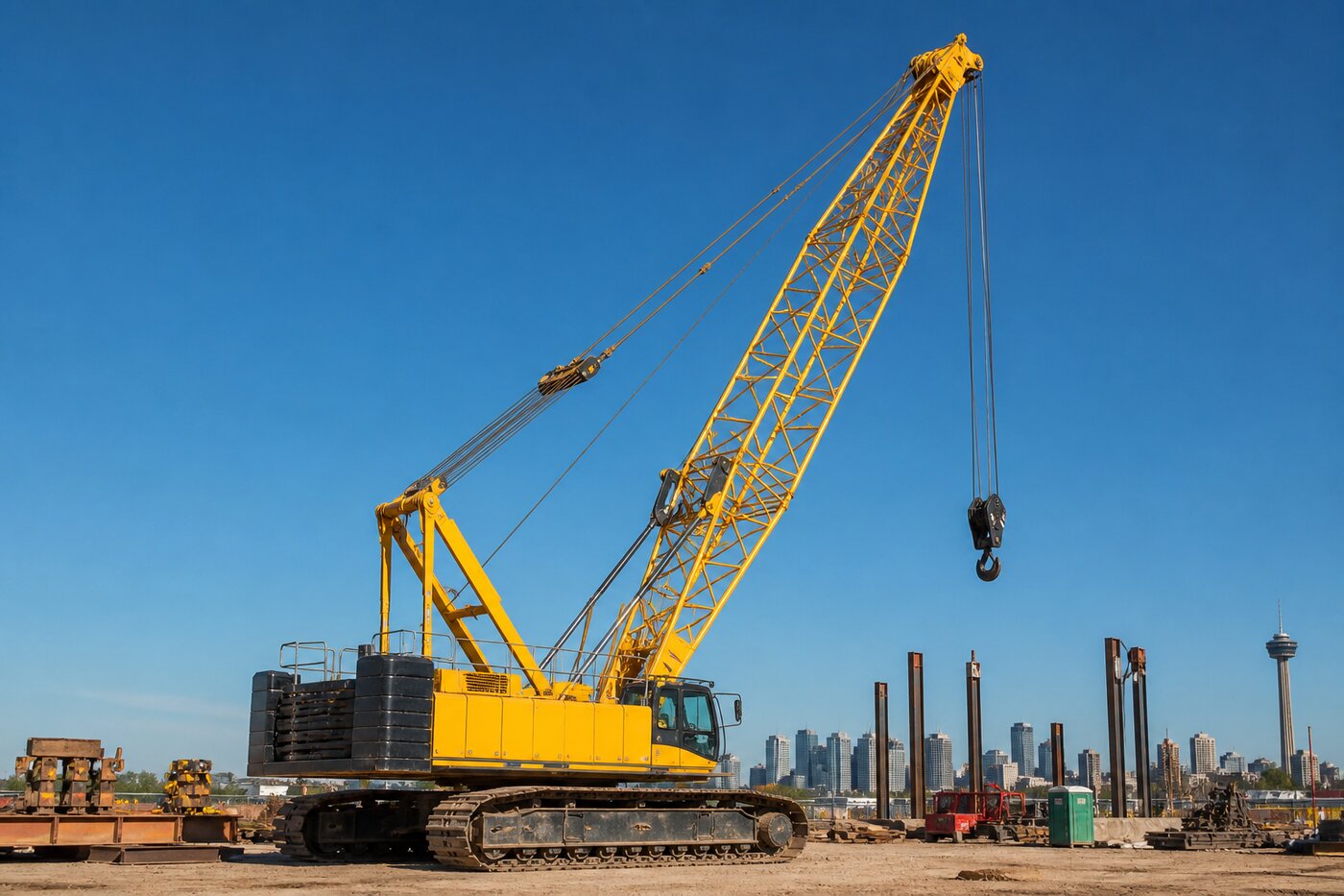 Grúa móvil en obra de construcción